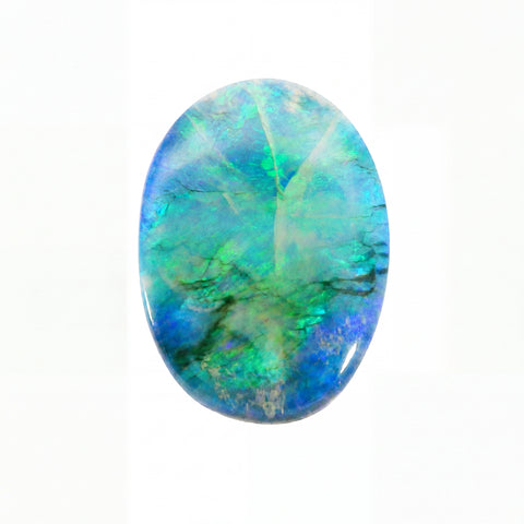 Multicoloured opal stone on a white background