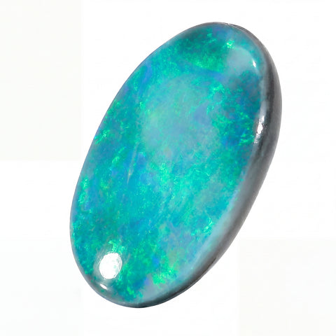 Opal stone with multicolour fluorescence on a white background