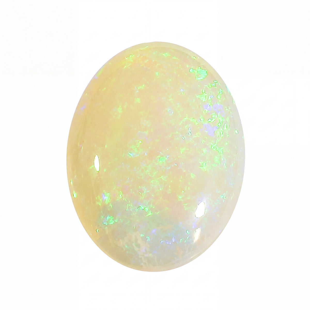 Opal stone with green and white fluorescence on a white background