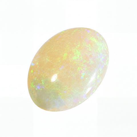 Opal stone with multicolour play of light on a white background