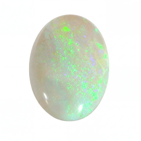 Opal stone with green fluorescence on a white background
