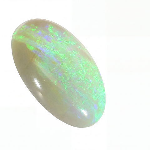 Opal stone with green and white colours on a white background