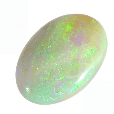 Opal stone with green and white colours on a white background