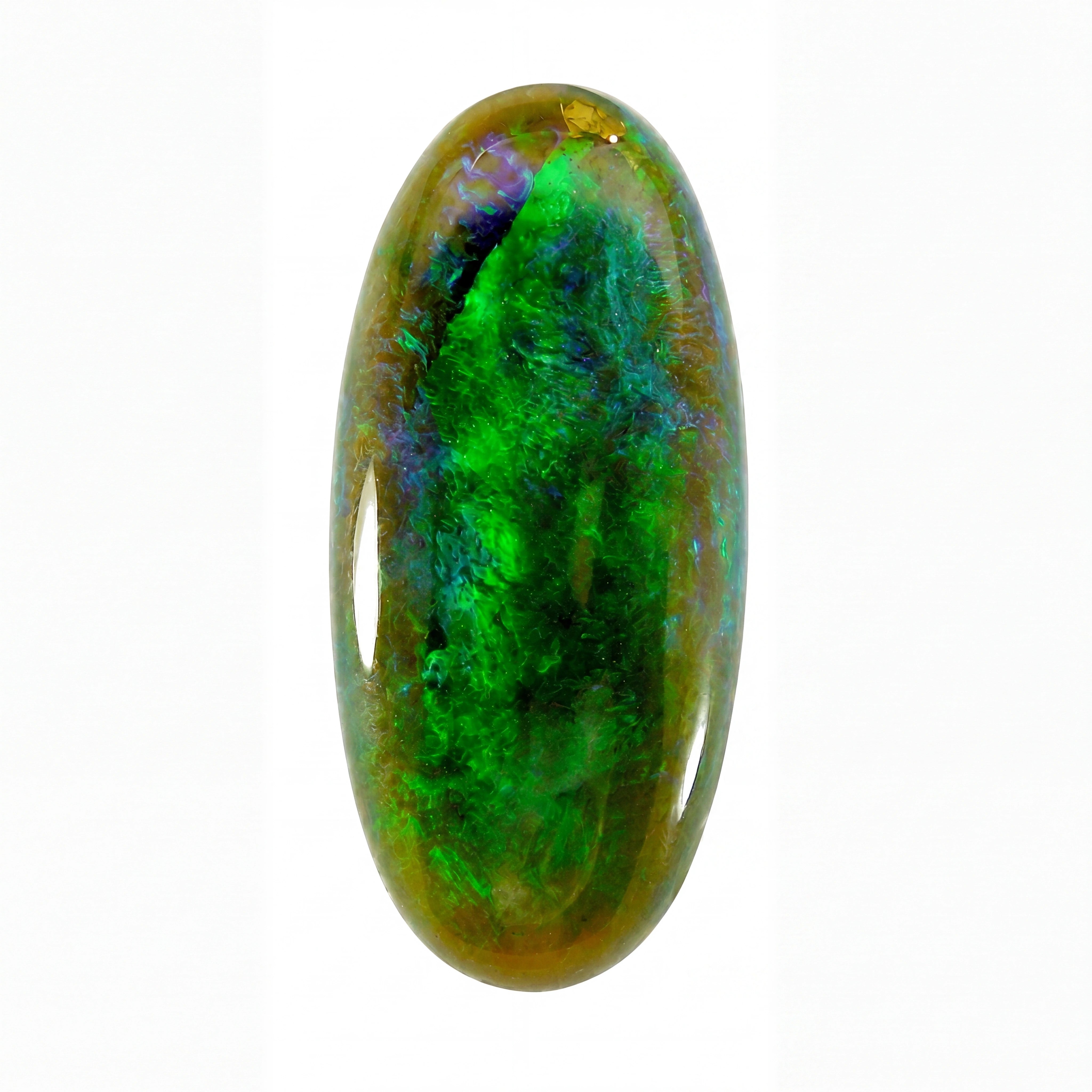 Multicoloured opal stone on a white background