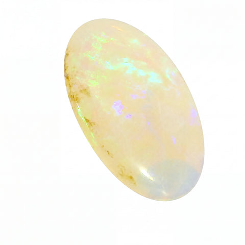 Opal stone with play of colours on a white background
