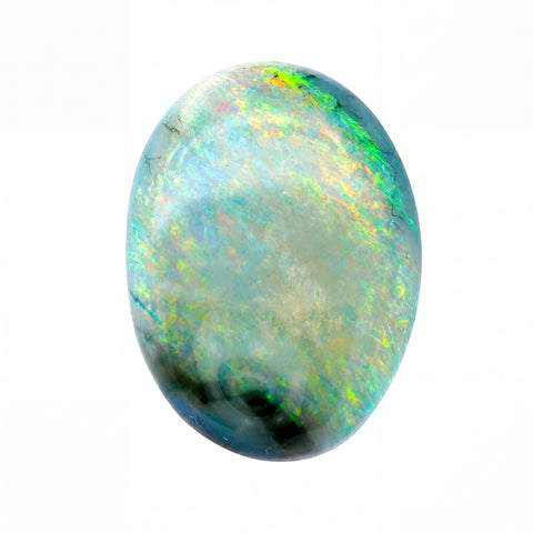 Multicoloured opal stone on a white background