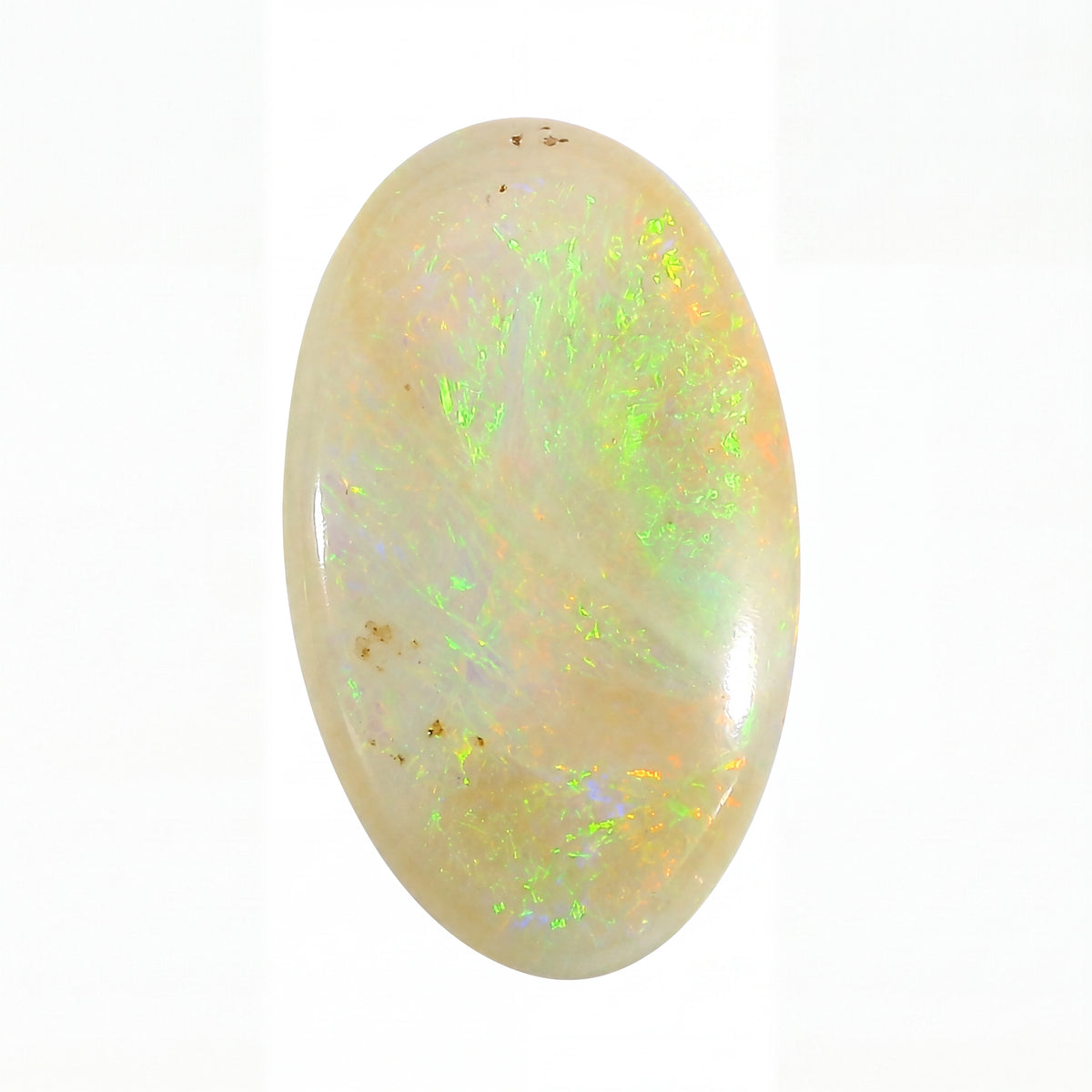Opal stone with green and white colours on a white background