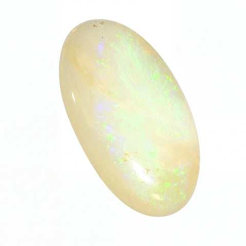 Opal stone with play of colours on a white background