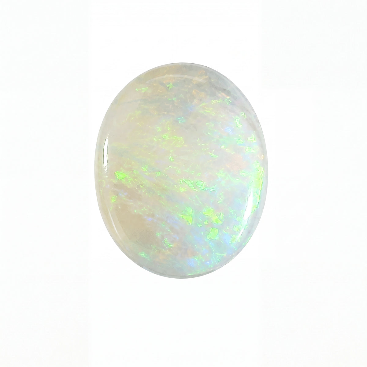 Opal stone with multicoloured play of light on a white background