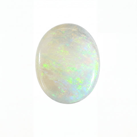 Opal stone with multicoloured play of light on a white background