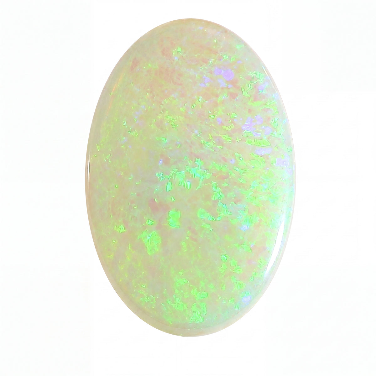 Opal stone with green and white colours on a white background