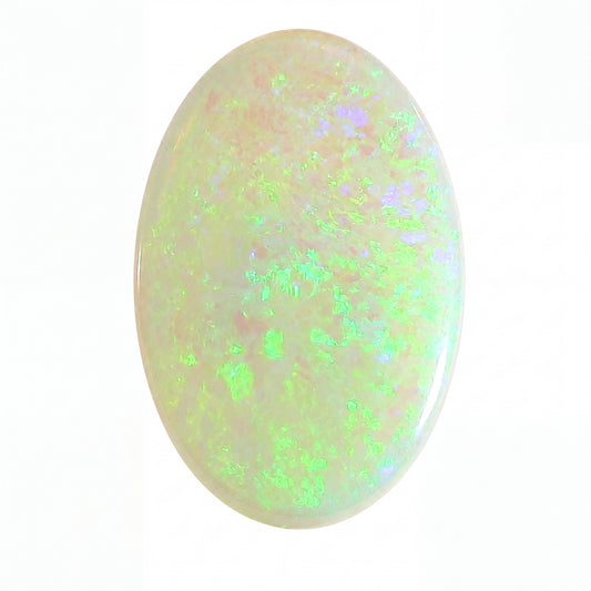 Opal stone with green and white colours on a white background