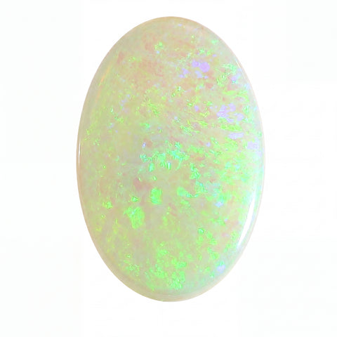 Opal stone with green and white colours on a white background