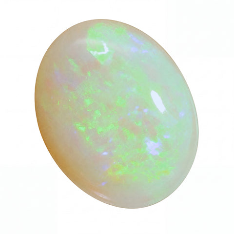Opal stone with green and white colours on a white background