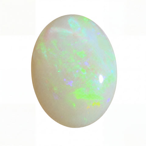 Opal stone with multicoloured play of light on a white background