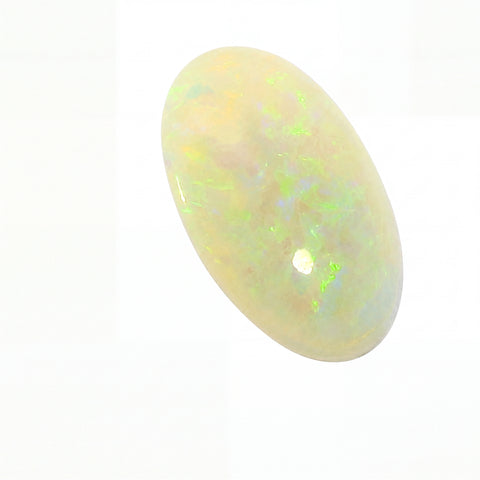 Opal stone with multicoloured play of light on a white background