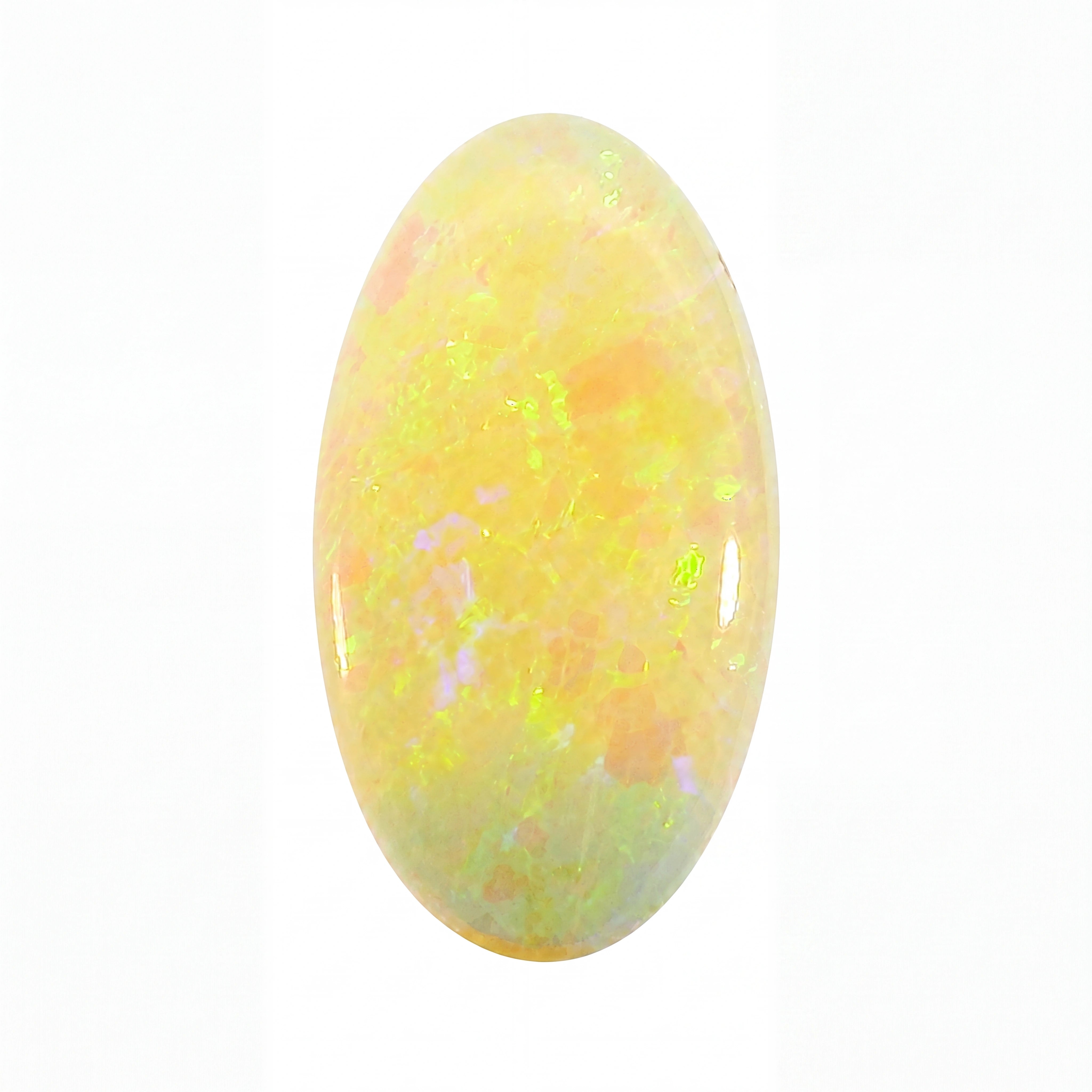 Opal stone with multicoloured patterns on a white background