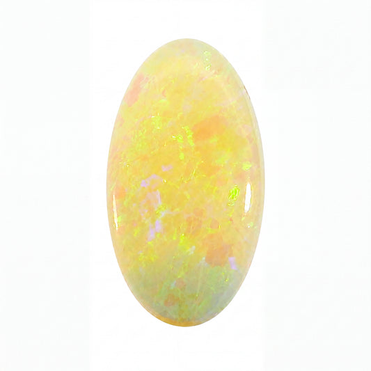 Opal stone with multicoloured patterns on a white background