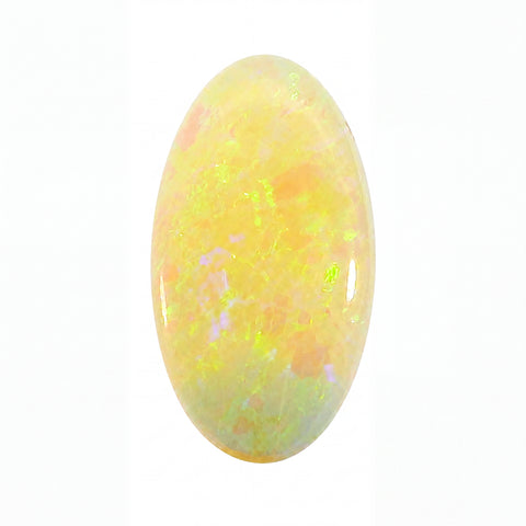 Opal stone with multicoloured patterns on a white background