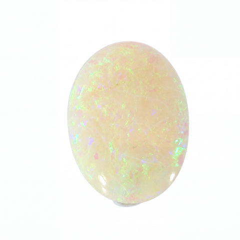 Opal stone with multicoloured flashes on a white background