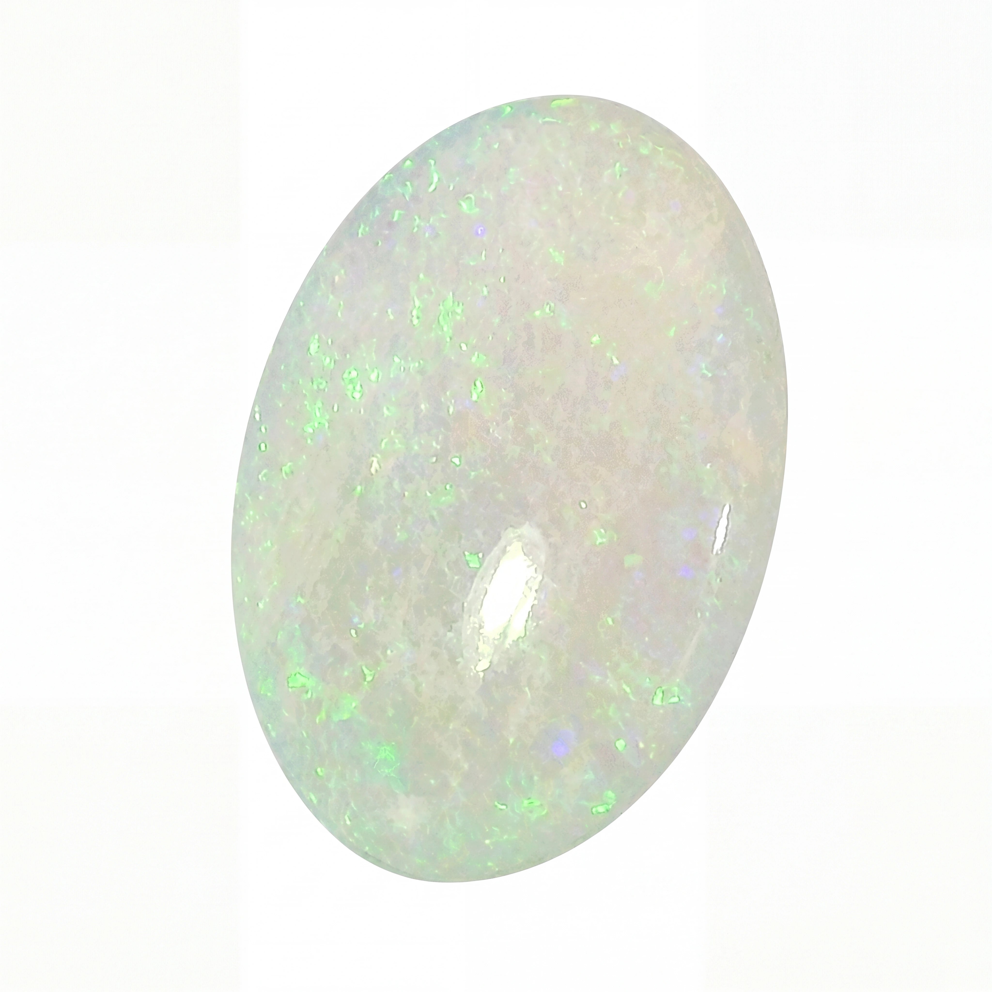 Opal stone with green and white colours on a white background