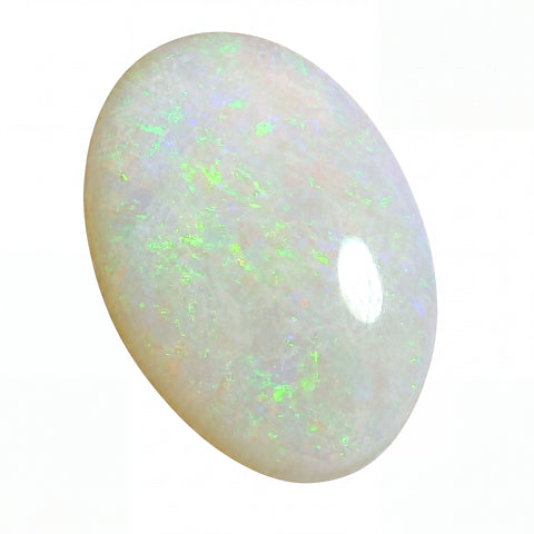 Opal stone with green and white colours on a white background