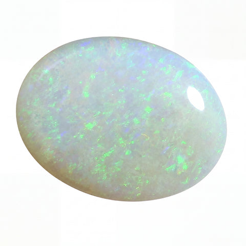 Opal stone with green and blue fluorescence on a white background