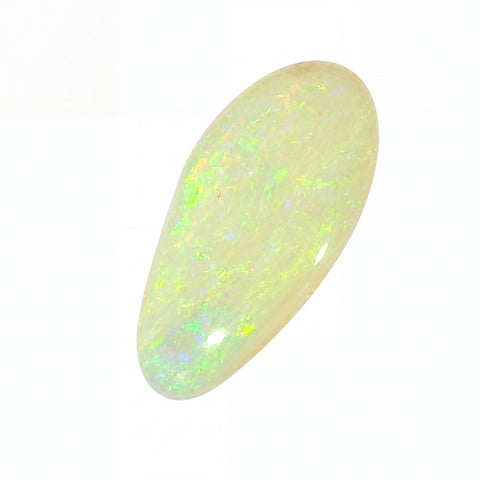 Opal stone with multicolour play of light on a white background