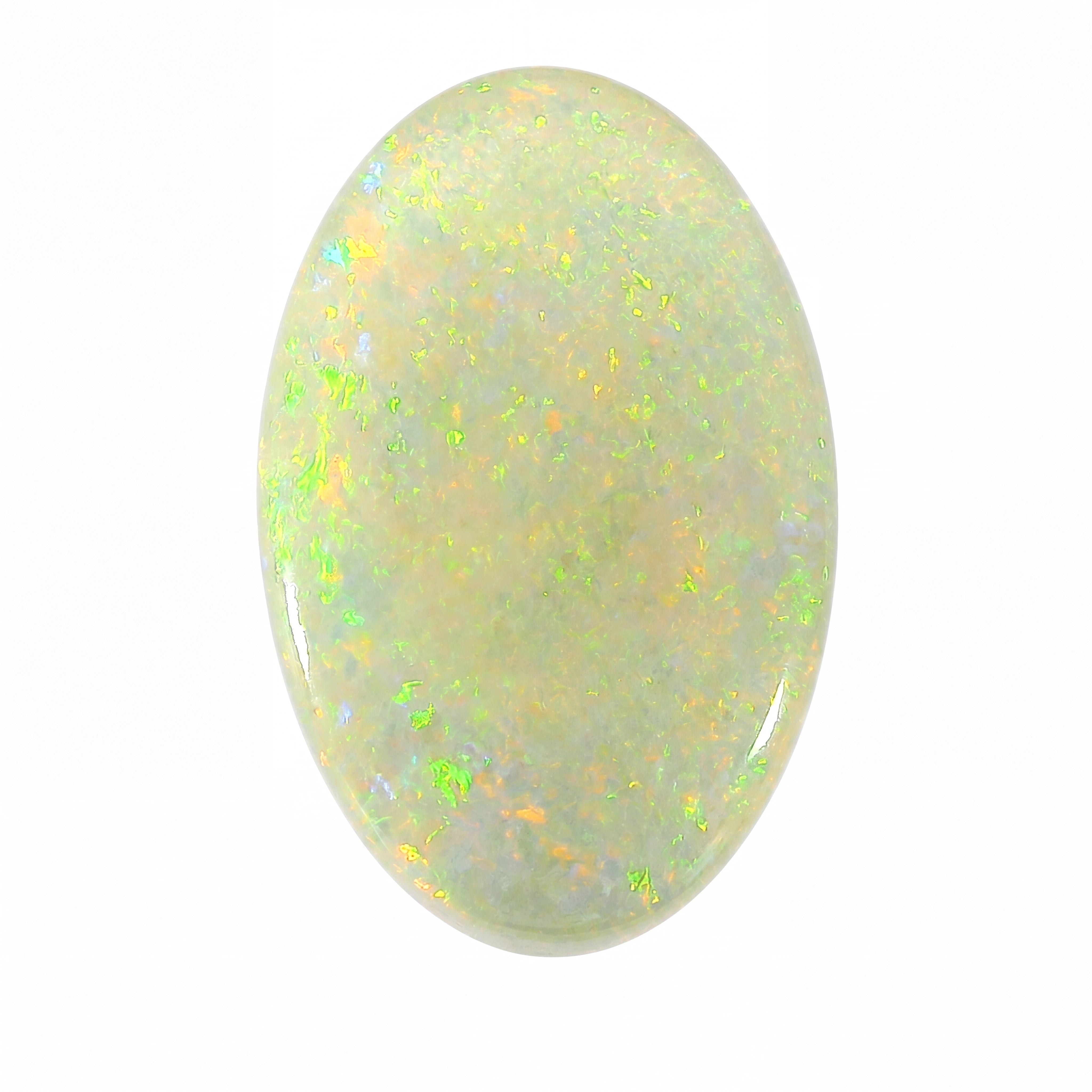 Opal stone with speckled pattern on a white background