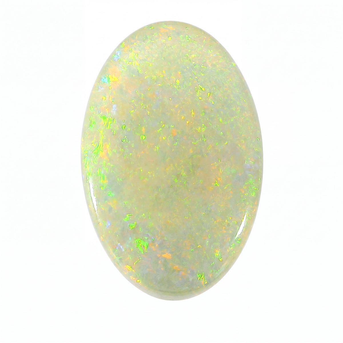 Opal stone with speckled pattern on a white background