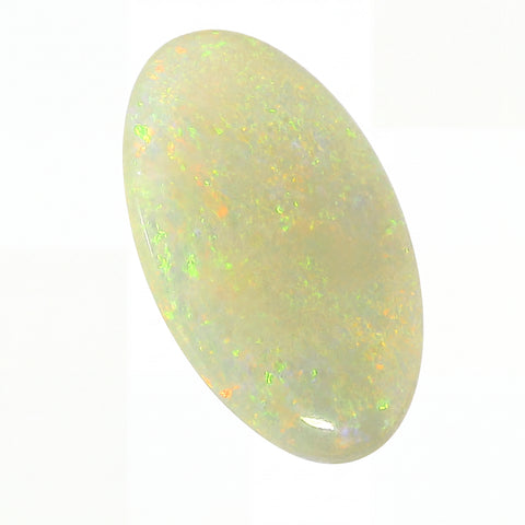 Opal stone with multicoloured play of light on a white background