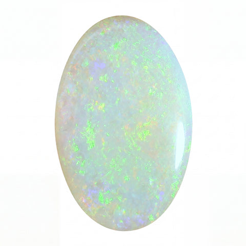 Opal stone with green and white colours on a white background