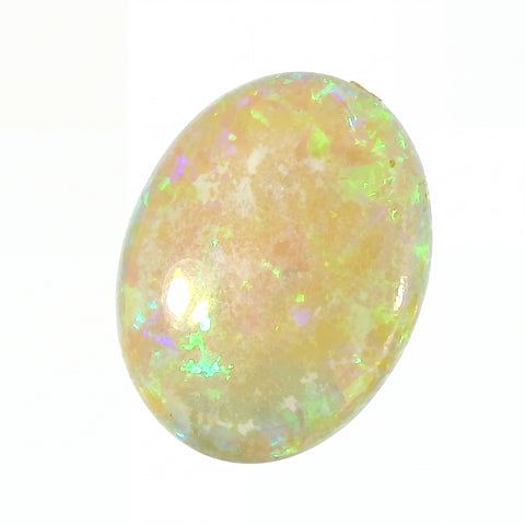 Opal stone with multicolour play of light on a white background
