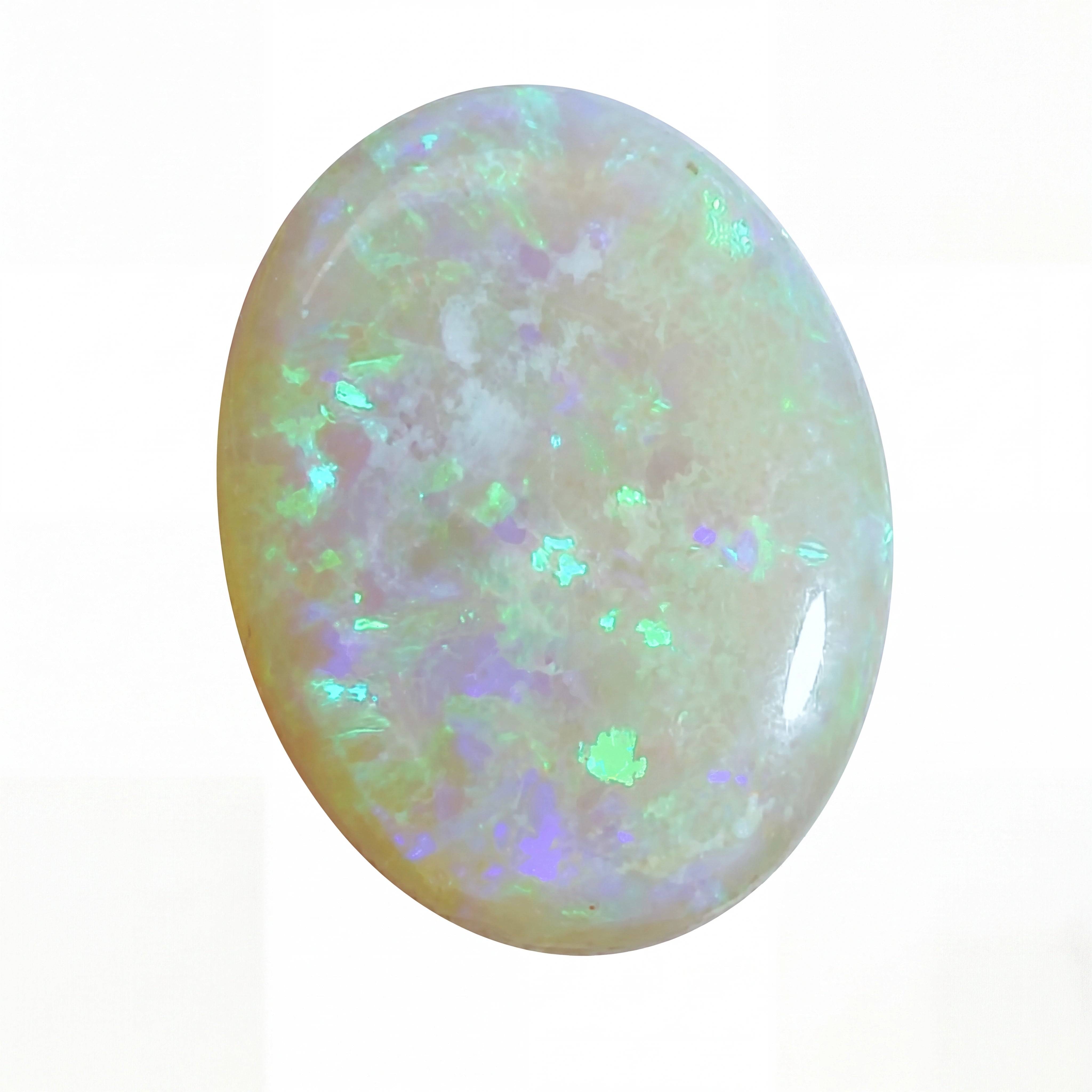 Opal stone with multicoloured fluorescence on a white background