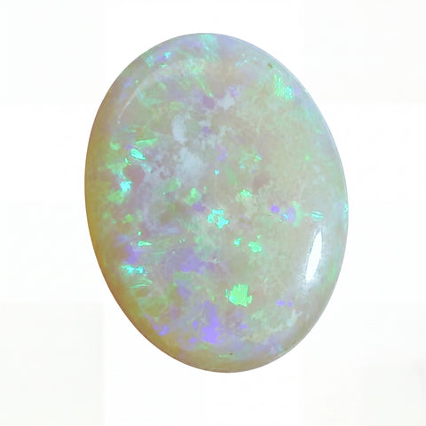 Opal stone with multicoloured fluorescence on a white background