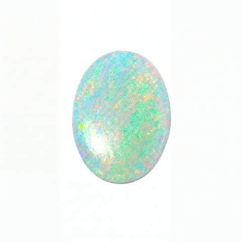 Opal stone with multicolour play of light on a white background