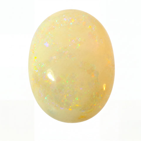 Yellow opal stone with a sparkly surface on a white background