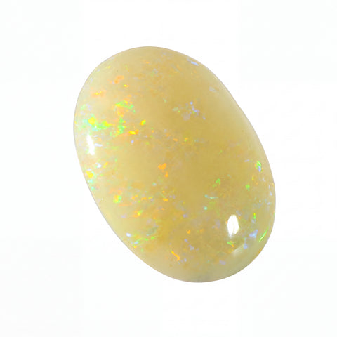 Opal stone with speckled pattern on a white background