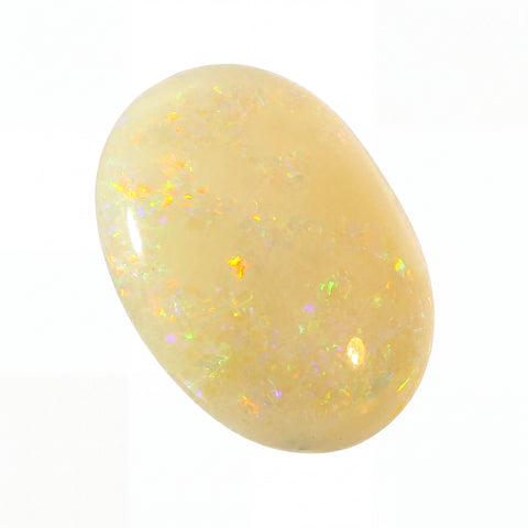 Opal stone with colourful flashes on a white background