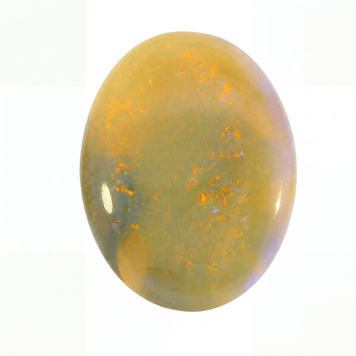 Opal stone with speckled pattern on a white background