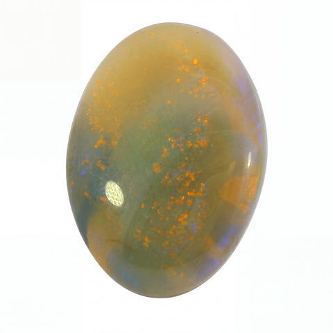 Opal stone with a green and orange colour pattern on a white background