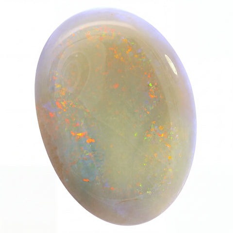 Opal stone with colourful speckles on a white background