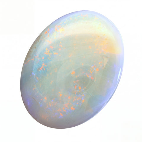 Opal stone with multicoloured speckles on a white background
