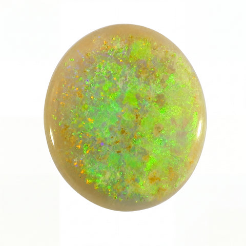 Opal stone with green and brown colours on a white background