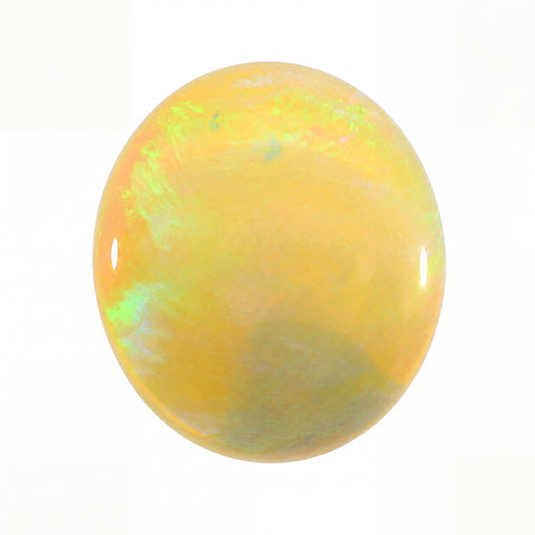 Opal stone with multicolour play of light on a white background