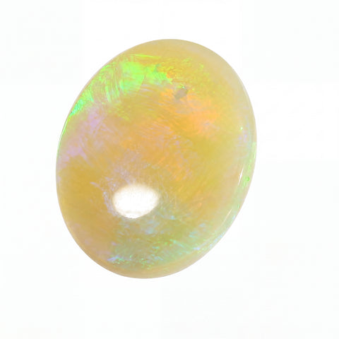 Multicoloured opal stone on a white background