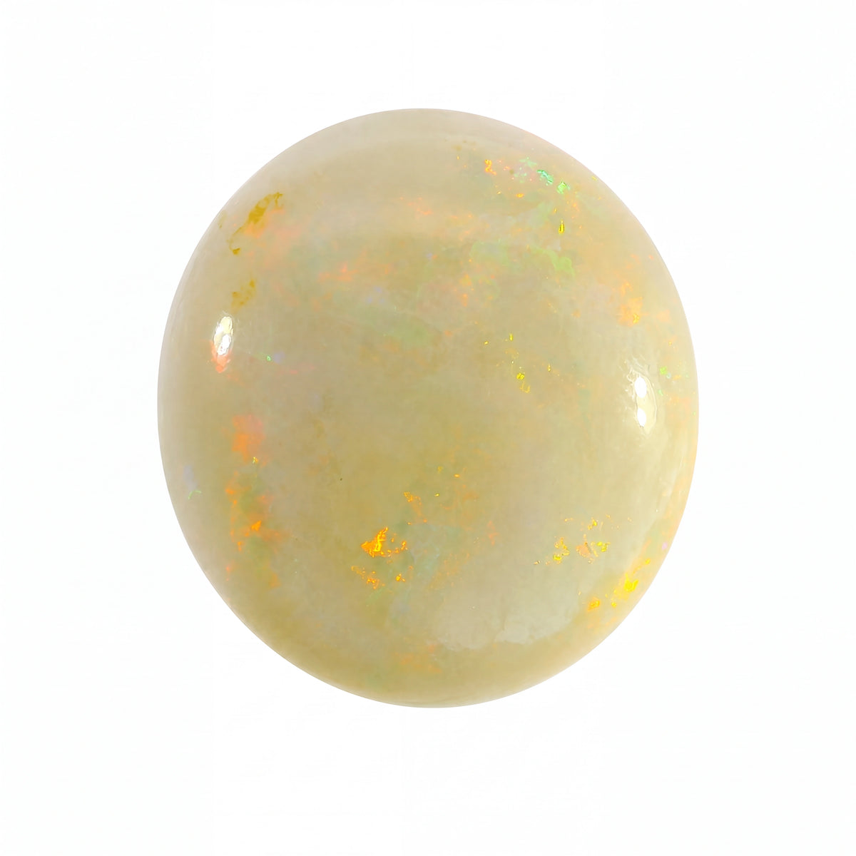 Opal stone with play of colours on a white background