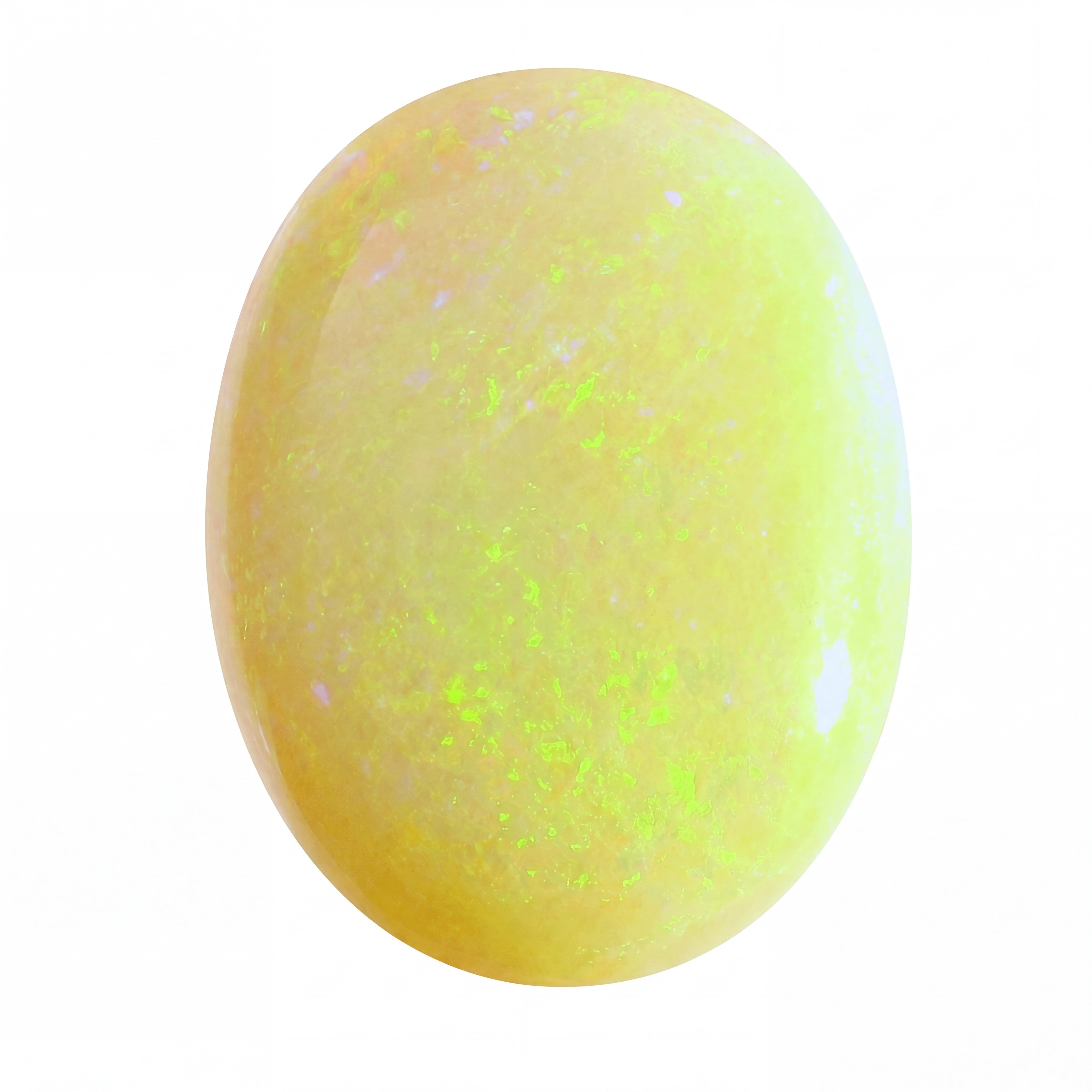 Yellow stone with green speckles on a white background