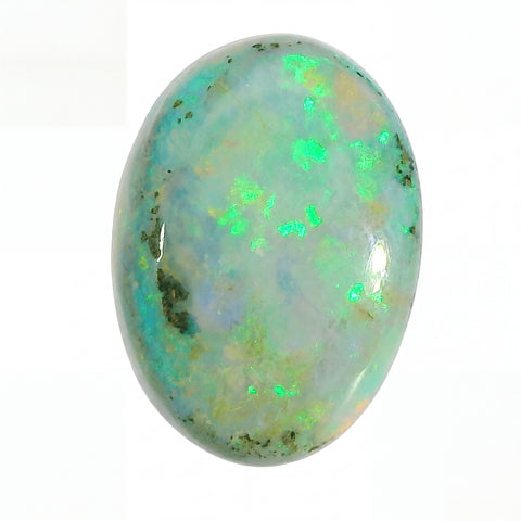 Opal stone with green and white colours on a white background