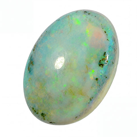 Opal stone with play of colours on a white background